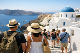 Τουρίστες σε ελληνικό νησί κατά τη θερινή περίοδο