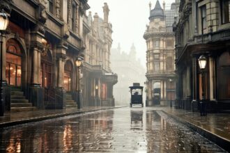 Πολίτες με ομπρέλες στο βροχερό Λονδίνο με φόντο τη γέφυρα Millennium