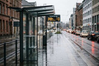 Άδεια στάση λεωφορείου στη Γερμανία κατά τη διάρκεια της απεργίας των μέσων μαζικής μεταφοράς