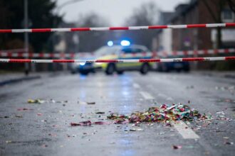 Αστυνομική ταινία και περιπολικό σε δρόμο του Mönchengladbach μετά από ατύχημα στο καρναβάλι