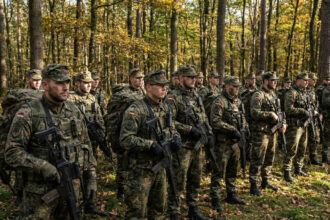 Γερμανοί στρατιώτες της Bundeswehr σε παράταξη κατά τη διάρκεια άσκησης με σύγχρονο εξοπλισμό σε δασώδη περιοχή