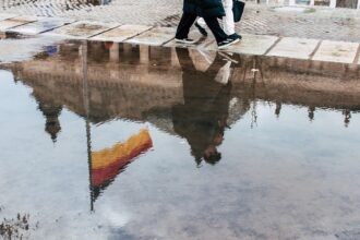puddle, nature, reflection, banner, bundestag, water, german flag, city, walking, pavement