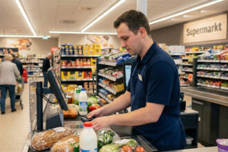 Υπάλληλος σε ταμείο σούπερ μάρκετ Lidl στη Γερμανία κατά τη διάρκεια συναλλαγής