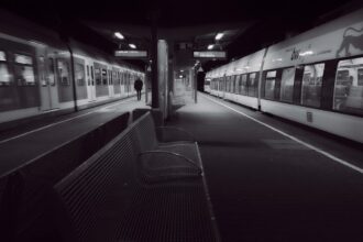 Σιδηροδρομικός σταθμός στη Γερμανία κατά τη διάρκεια της νύχτας