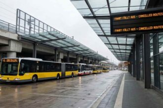 Ακινητοποιημένα λεωφορεία σε κεντρικό σταθμό γερμανικής πόλης χωρίς επιβάτες λόγω απεργίας στα μέσα μεταφοράς