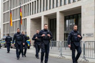 Περίπολος της γερμανικής αστυνομίας έξω από θεσμικό κτίριο