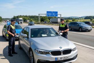 Γερμανοί αστυνομικοί πραγματοποιούν έλεγχο σε διερχόμενο αυτοκίνητο κατά τη διάρκεια της ημέρας