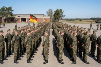 Γερμανοί στρατιώτες της Bundeswehr σε σχηματισμό με σύγχρονο εξοπλισμό κατά τη διάρκεια άσκησης