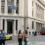 Ein offizielles Regierungsgebäude in Athen, das die Finanzpolitik in Griechenland repräsentiert.