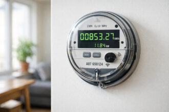Ein intelligenter Stromzähler in einem modernen griechischen Haushalt zur Überwachung der dynamischen Stromtarife