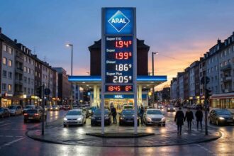 Πρατήριο καυσίμων στη Γερμανία με ηλεκτρονικό πίνακα τιμών