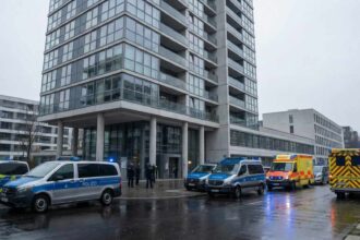 Ασθενοφόρο και οχήματα της αστυνομίας στο Βερολίνο μετά από πτώση παιδιού