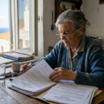 Älterer Herr liest Dokumente zur Zusatzrente in Griechenland