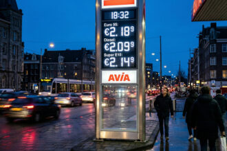 Preistafel an einer griechischen Tankstelle zeigt extrem hohe Benzin- und Dieselpreise