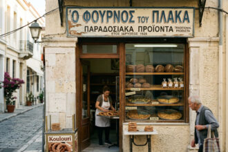 Eine historische Bäckerei im Zentrum von Athen mit frischen Broten und traditioneller Ausstattung