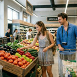 Touristen kaufen in einem griechischen Supermarkt ein