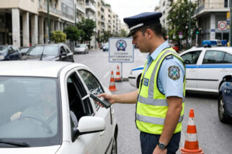 Verkehrspolizei in Griechenland führt eine Alkoholkontrolle durch