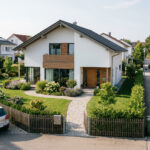 Σύγχρονη μονοκατοικία με κήπο σε ήσυχο προάστιο της Βαυαρίας κατά τη διάρκεια της ημέρας