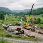 Εγκαταστάσεις γεώτρησης πετρελαίου σε φυσικό τοπίο στην περιοχή Molln της Αυστρίας