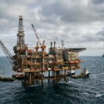 Υπεράκτια πλατφόρμα άντλησης φυσικού αερίου στη θάλασσα με συννεφιασμένο ουρανό