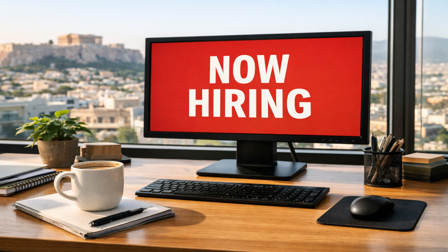 Ein leeres Büro in Griechenland symbolisiert den massiven Fachkräftemangel auf dem Arbeitsmarkt.