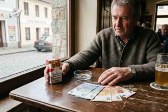 Άνθρωπος κρατά ένα πακέτο τσιγάρα δίπλα σε χαρτονομίσματα του ευρώ