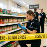 Έρευνες της αστυνομίας μπροστά από ράφια σούπερ μάρκετ με βρεφικές τροφές