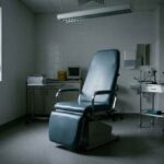 Άδεια καρέκλα σε κρύο και σκοτεινό ιατρικό εξεταστήριο