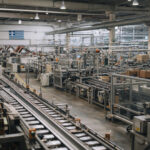 Industrielle Produktionsanlage in Griechenland während des Betriebs mit modernen Maschinen