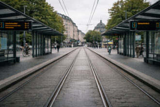 Έρημη στάση του τραμ στο Μόναχο κατά τη διάρκεια της απεργίας στις δημόσιες συγκοινωνίες