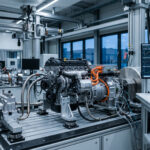 Σύγχρονος υβριδικός κινητήρας εσωτερικής καύσης σε ερευνητικό εργαστήριο αυτοκινητοβιομηχανίας