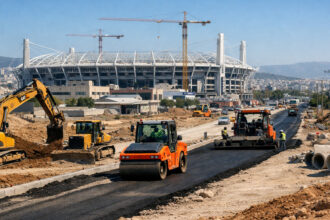 Große Baustelle im Athener Stadtteil Votanikos für die neue Boulevard nahe dem künftigen Panathinaikos-Stadion.