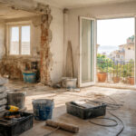 Eine alte Wohnung in Griechenland wird renoviert, im Hintergrund Handwerker bei der Arbeit