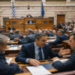 Das griechische Parlament in Athen während einer politischen Sitzung zur Verfassungsreform.