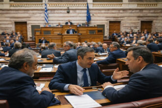 Das griechische Parlament in Athen während einer politischen Sitzung zur Verfassungsreform.