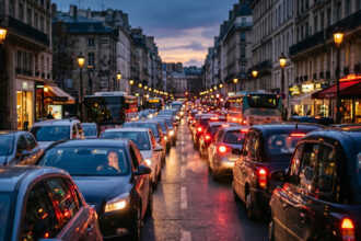 Zahlreiche Autos stehen dicht an dicht in einem massiven Verkehrsstau in Athen.