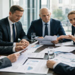 Ein offizielles Treffen zwischen Politikern und Wirtschaftsvertretern in einem Konferenzraum in Zypern.