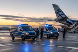 Αστυνομικές δυνάμεις και υπηρεσίες ασφαλείας σε έρευνες στο αεροδρόμιο Leipzig στη Γερμανία