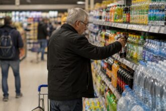 Ράφια σούπερ μάρκετ στη Γερμανία γεμάτα με αναψυκτικά και χυμούς
