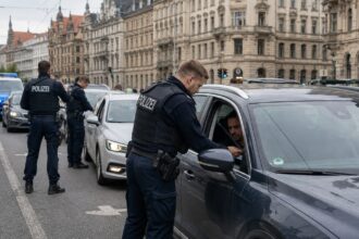 Αστυνομικές δυνάμεις στη Γερμανία κατά τη διάρκεια ελέγχων σε αστικό περιβάλλον.