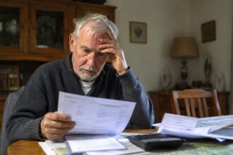 Ηλικιωμένος άνδρας στη Γερμανία εξετάζει έγγραφα συνταξιοδότησης με ανησυχία