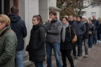 Πολίτες περιμένουν στην ουρά έξω από εκλογικό κέντρο σε γερμανική πόλη