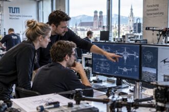 Σύγχρονη εγκατάσταση ανάπτυξης drones τεχνητής νοημοσύνης στο Μόναχο
