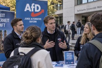 Νέοι ψηφοφόροι σε εκλογικό κέντρο στη Βαυαρία