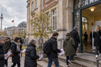 Ψηφοφόροι προσέρχονται σε εκλογικό κέντρο στο Βερολίνο για τις περιφερειακές εκλογές στη Γερμανία