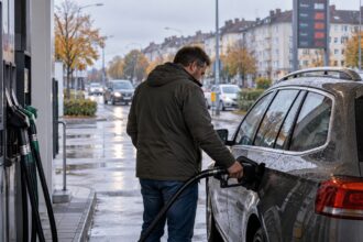 Οδηγός γεμίζει το ρεζερβουάρ του αυτοκινήτου του σε πρατήριο καυσίμων στη Γερμανία