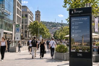 Σύγχρονη θέα της Στουτγάρδης με ψηφιακές εφαρμογές σε εξέλιξη
