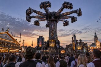 Το περιστρεφόμενο παιχνίδι λούνα παρκ Predator στο Oktoberfest του Μονάχου