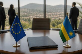 Συμβολική απεικόνιση διαπραγματεύσεων της ΕΕ και της Ρουάντας για κέντρο επιστροφών
