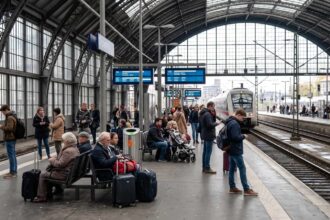Επιβάτες περιμένουν στην αποβάθρα κεντρικού σιδηροδρομικού σταθμού στη Γερμανία